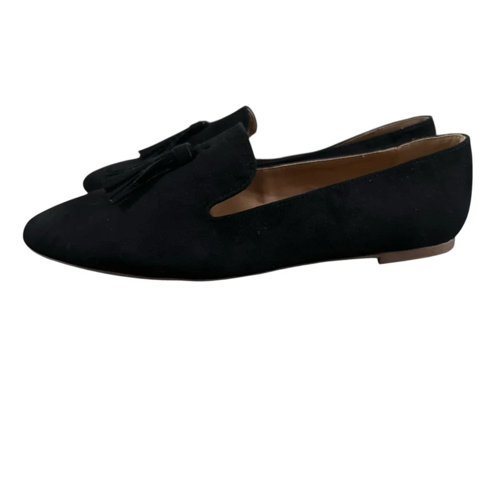 J Crew Cora Faux Suede Tassel Preppy Slip On Ballet Flats Loafers Women's 10.5 M